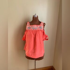 THML blouse, embroidered cut out shirt, peasant boho top